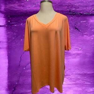 Zenana Neon Orange V-Neck Relaxed Tee‎ – 1X